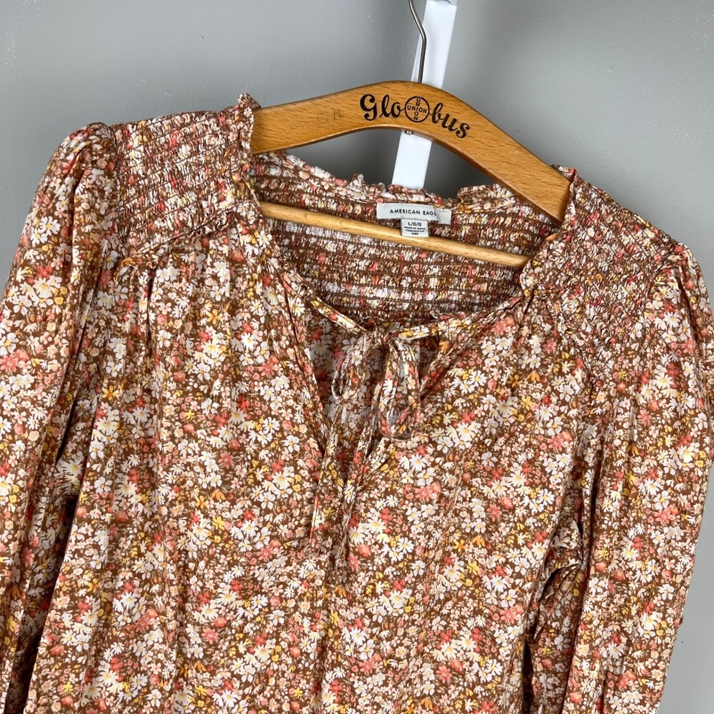 American Eagle Boho Floral Top Womens L Cottagecore Cropped‎ Peplum